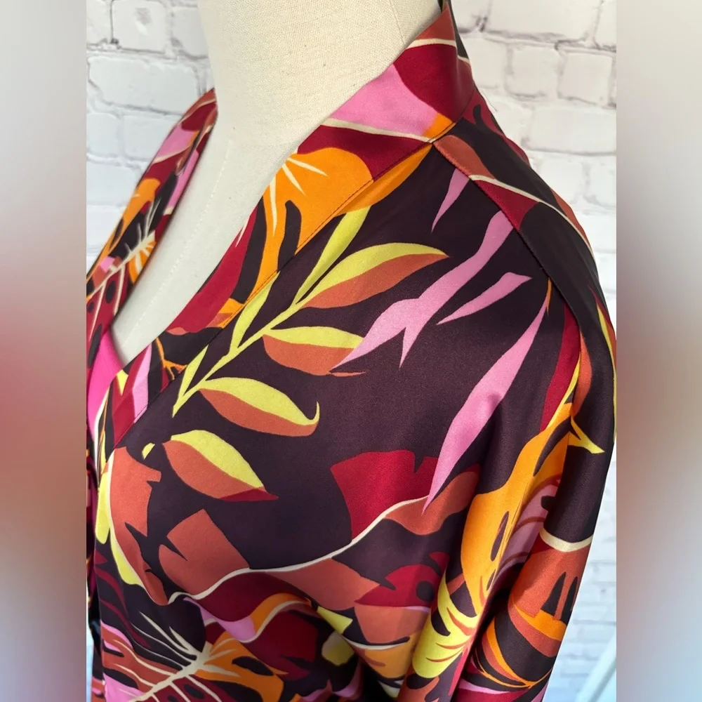 DR2 by Daniel Rainn Foliage Print Satin Kimono/Coverup--NWT--S/M - Picture 8 of 14